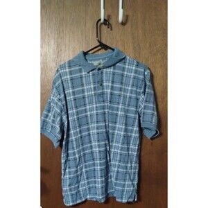 Basic Equipment Men’s Plaid Polo Shirt – Blue Gray Short Sleeve Casual Golf Top